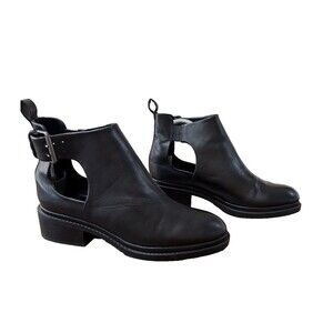 ZARA Basic Black Leather Cutout Ankle Boots Buckle Strap Block Heel EU 38 US 8